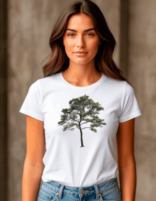 Белая женская футболка с принтом дерево