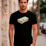 Черная мужская футболка с принтом «Пачка долларов»