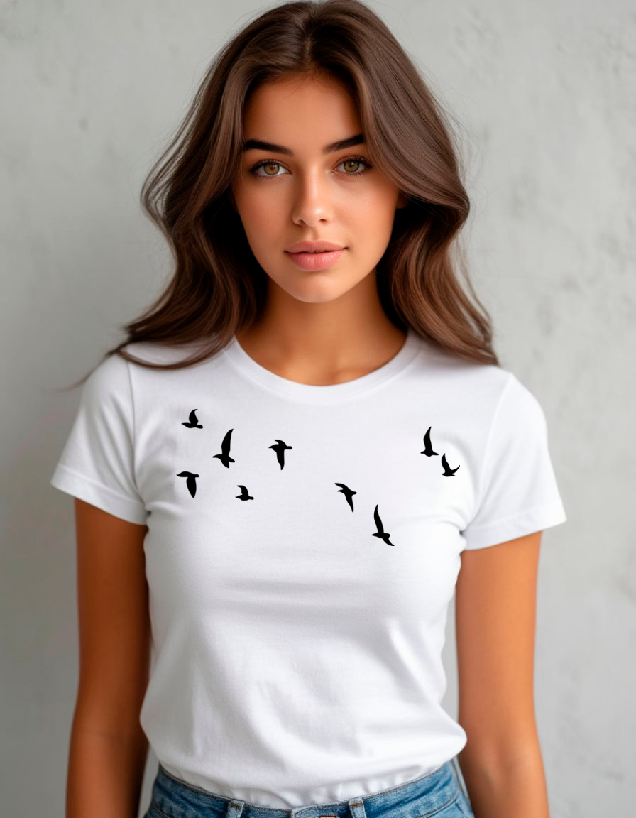 Футболка белая женская с принтом птиц