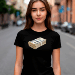 Черная женская футболка с принтом «Пачка долларов»