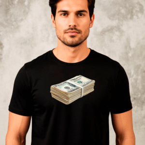 Черная мужская футболка с принтом «Пачка долларов»