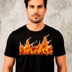 Футболка черная мужская с принтом огонь.