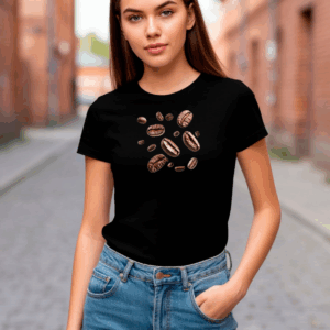 Футболка черная женская с принтом кофе
