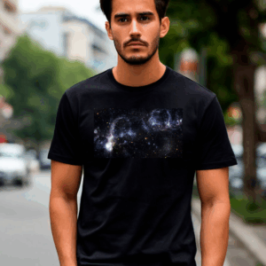 Футболка черная мужская с принтом звезд и планет