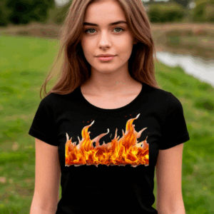 Футболка черная женская с принтом огонь