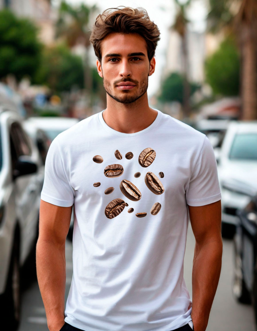 Футболка белая мужская с принтом кофе