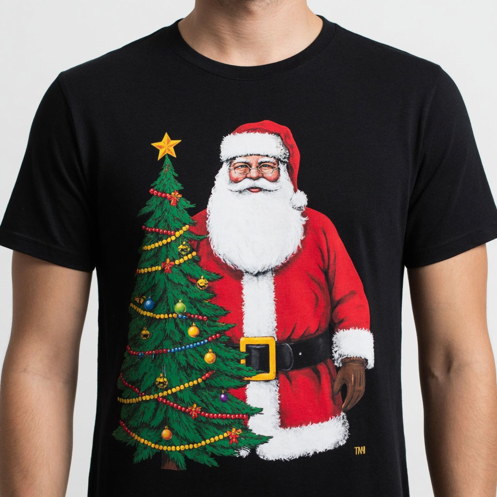 Футболка черная мужская новогодняя дед мороз