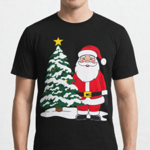 Футболка мужская черная с дедом морозом и ёлкой