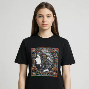 Футболка черная женская с принтом индейцев