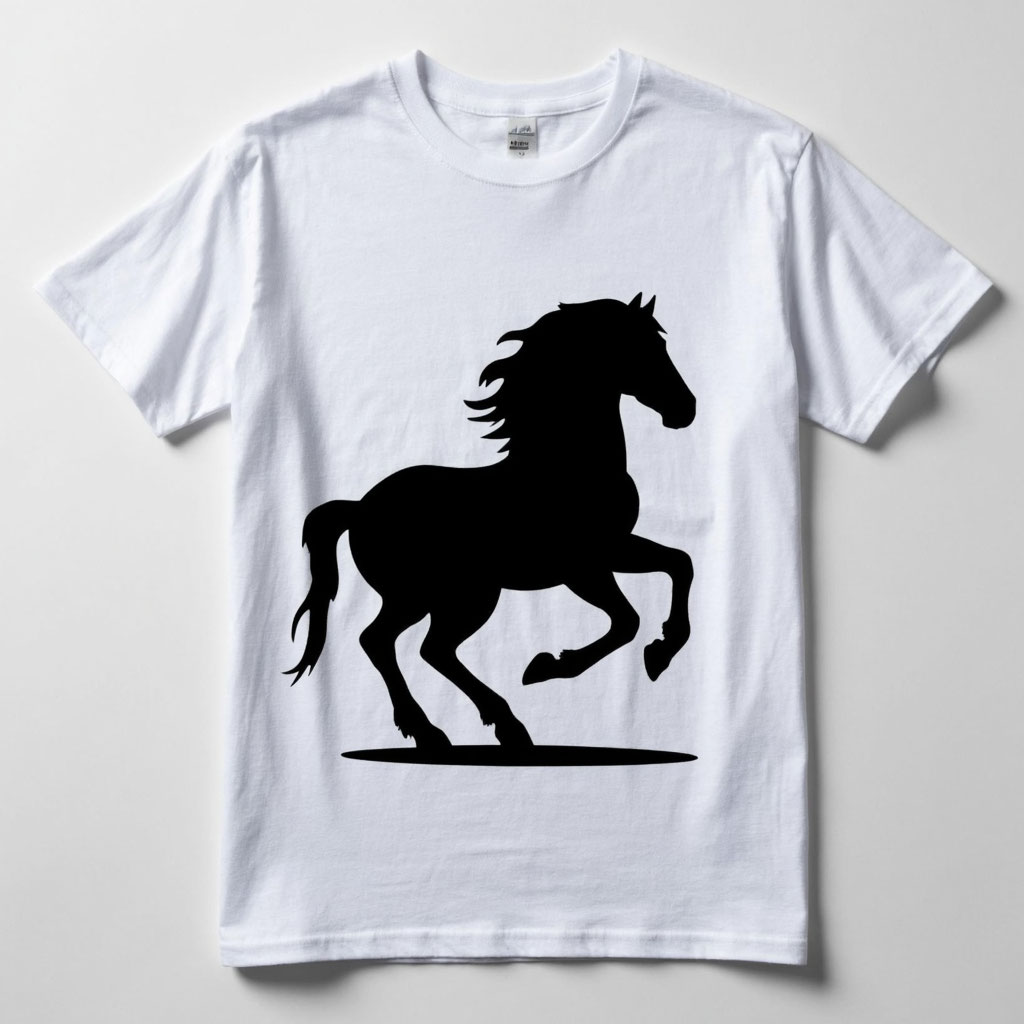 Футболка бела с принтом черной лошади