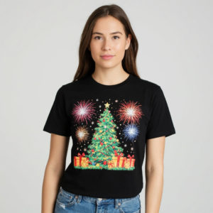 Футболка новогодняя с принтом черная женская