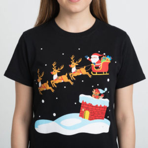 Футболка черная женская новогодние олени